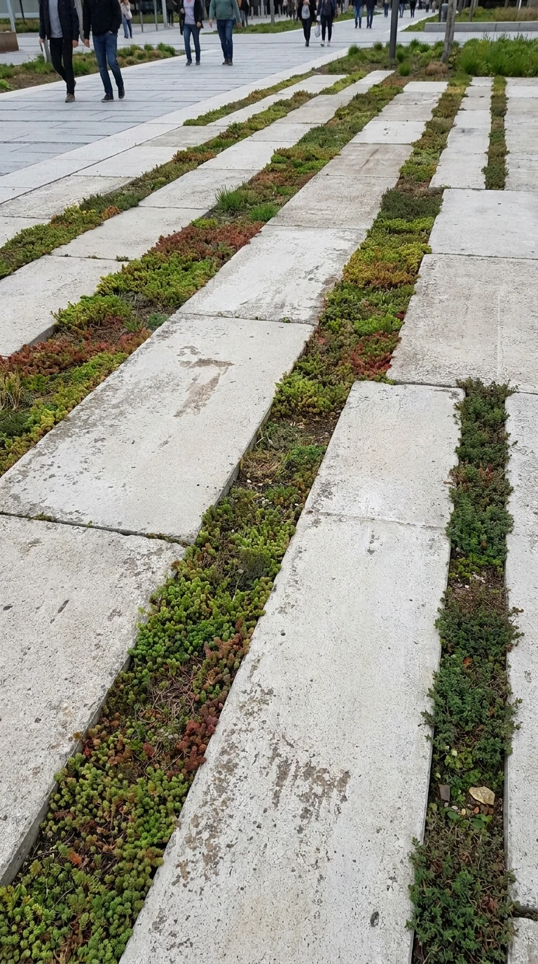 Dallage Béton et Bandes Végétales Alternées