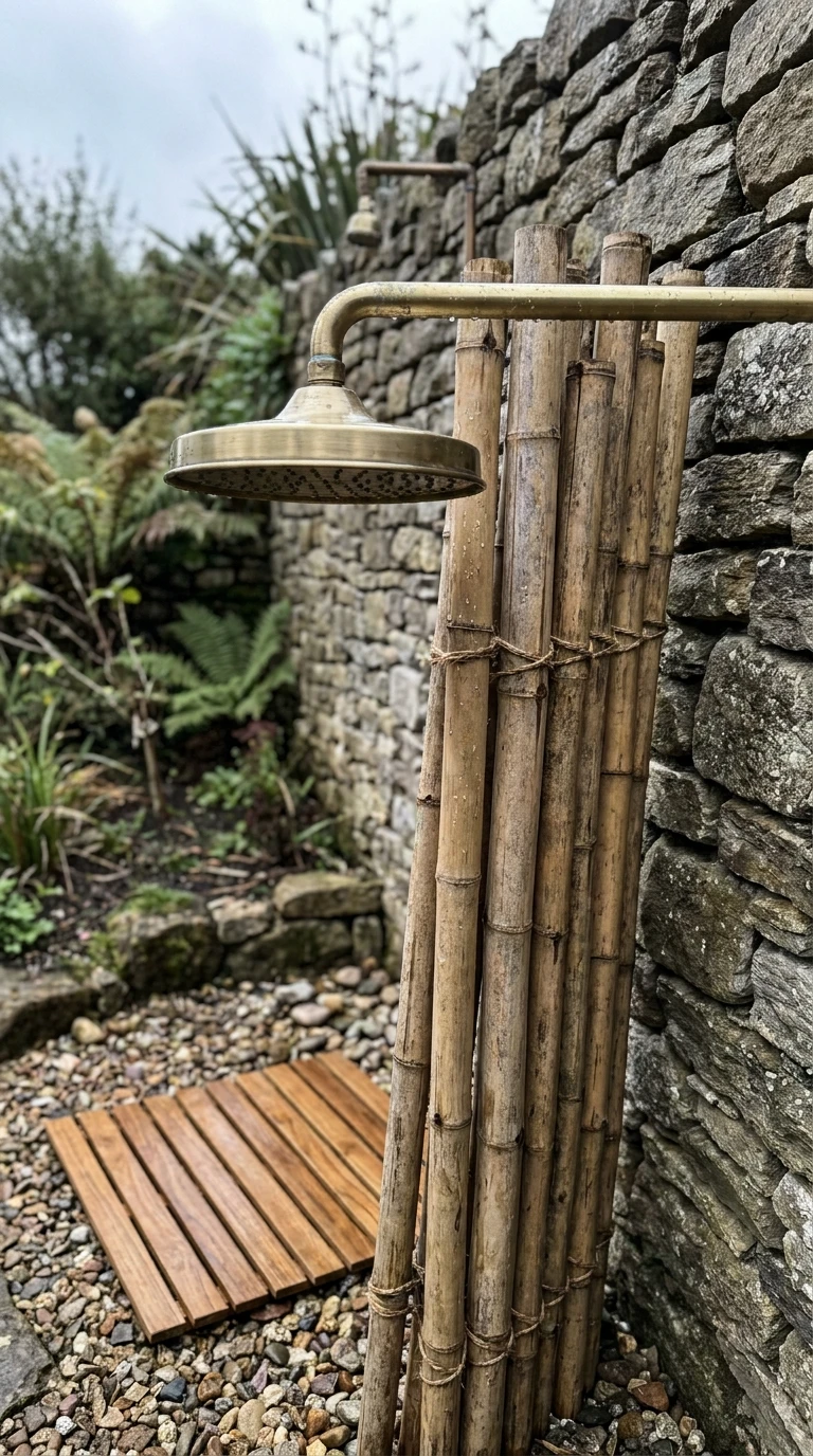 Douche Outdoor Bambou et Laiton