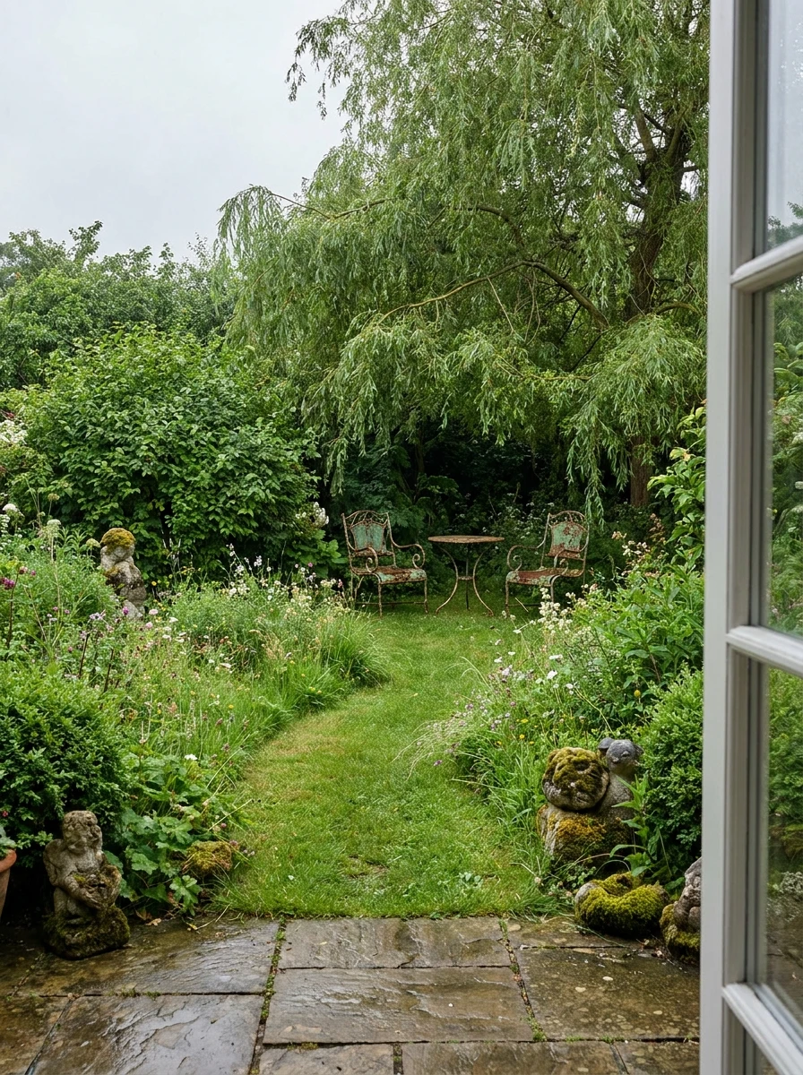 Fauteuils de Jardin en Métal Forgé au Fond du Jardin