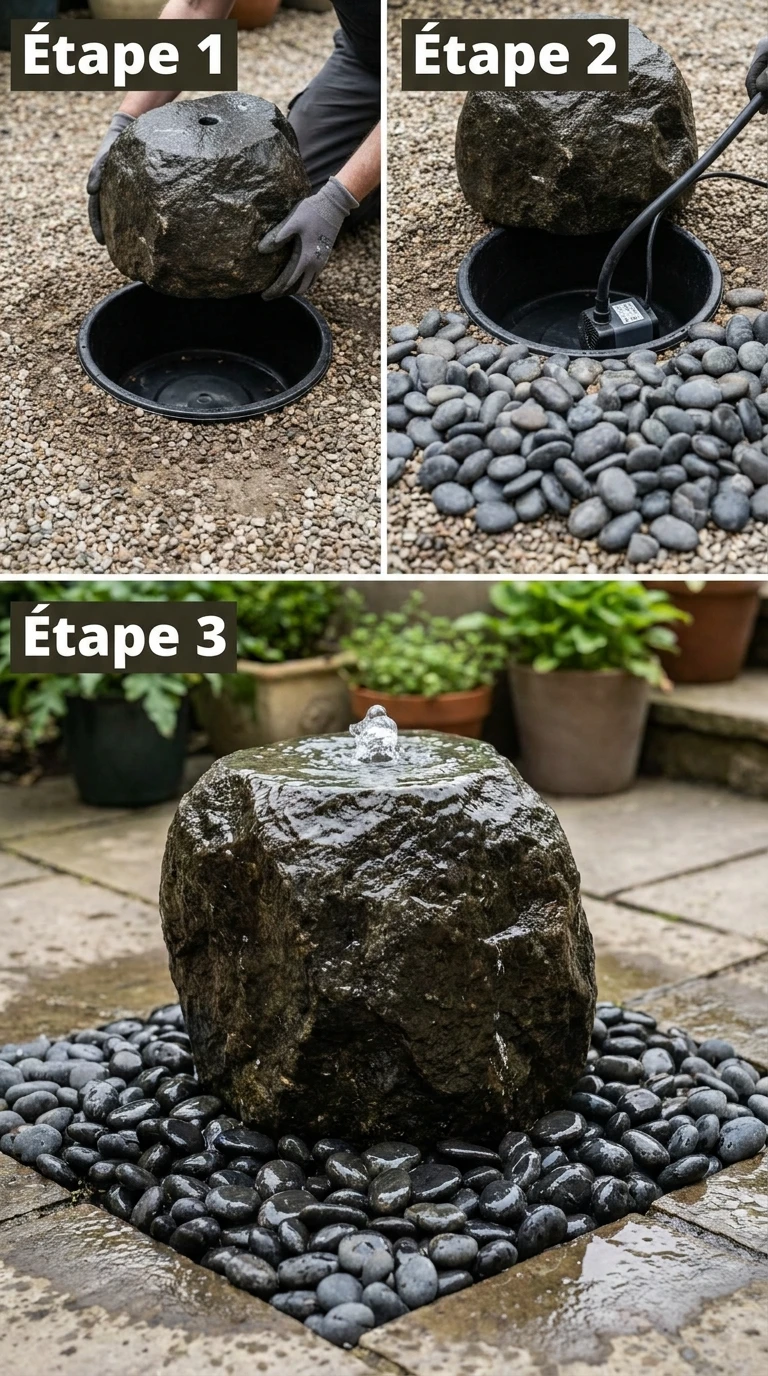 Fontaine de Jardin sur Galet ou Pierre Creusée