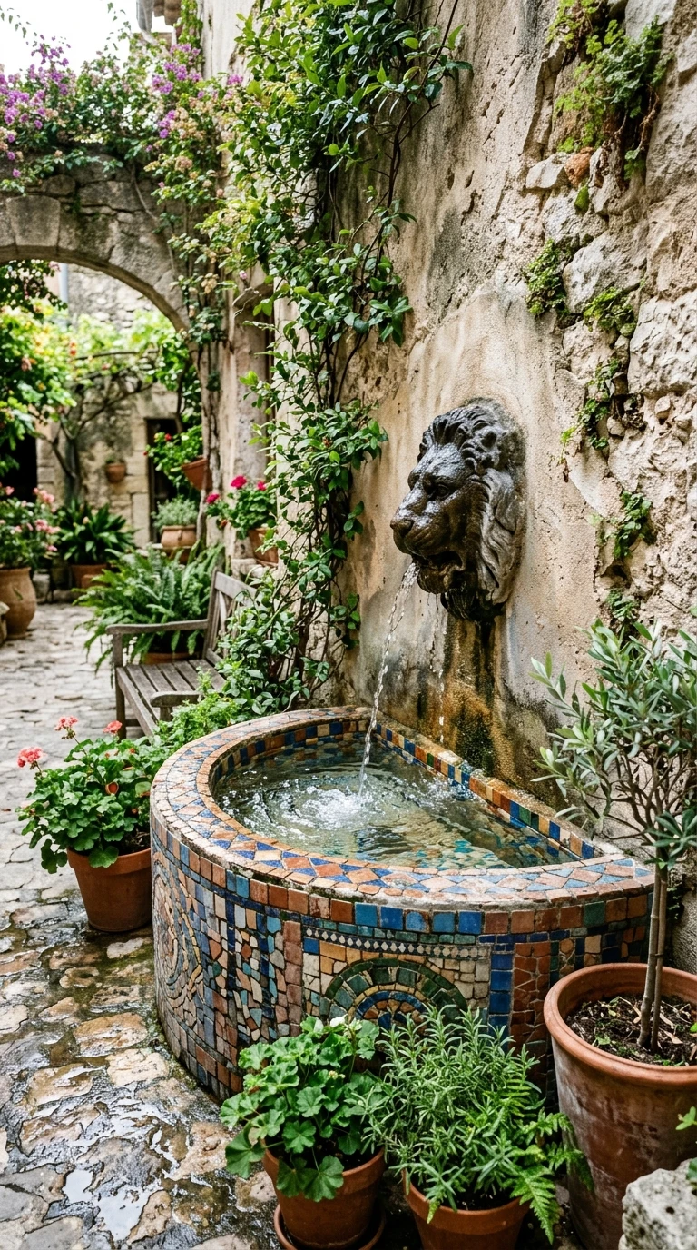 Fontaine Murale Carrelée de Mosaïque