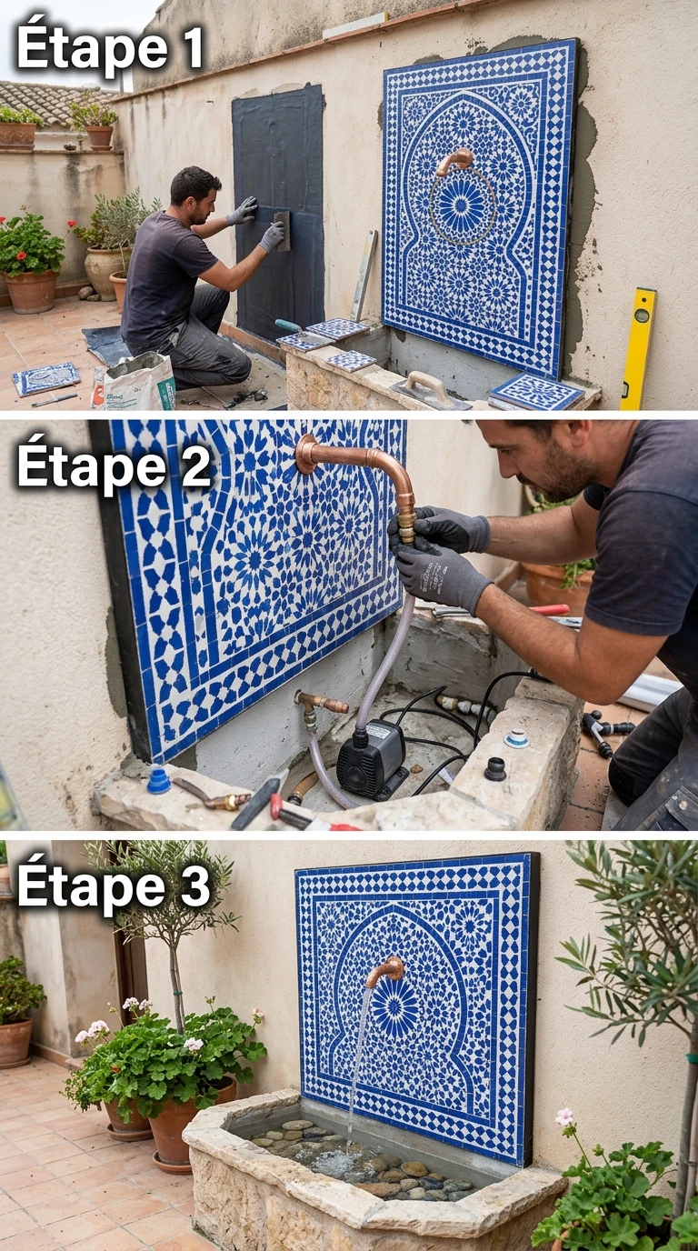Fontaine Murale Mosaïque Bleu et Blanc