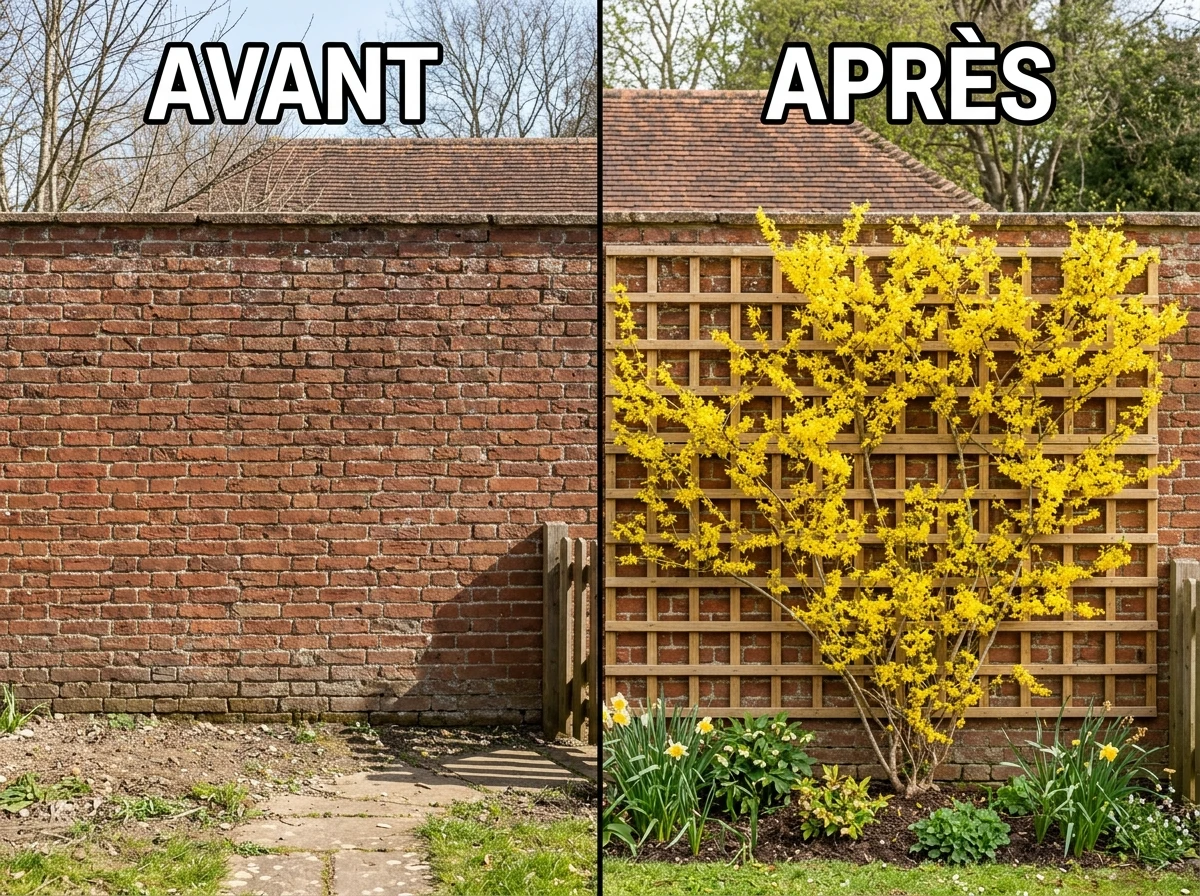 Forsythia Suspensus Palissé sur Treillis