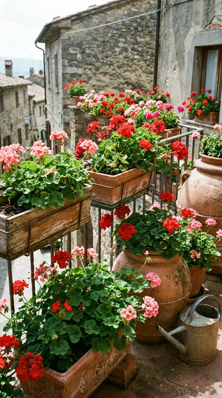 Géraniums Pélargoniums Rouges et Roses en Profusion