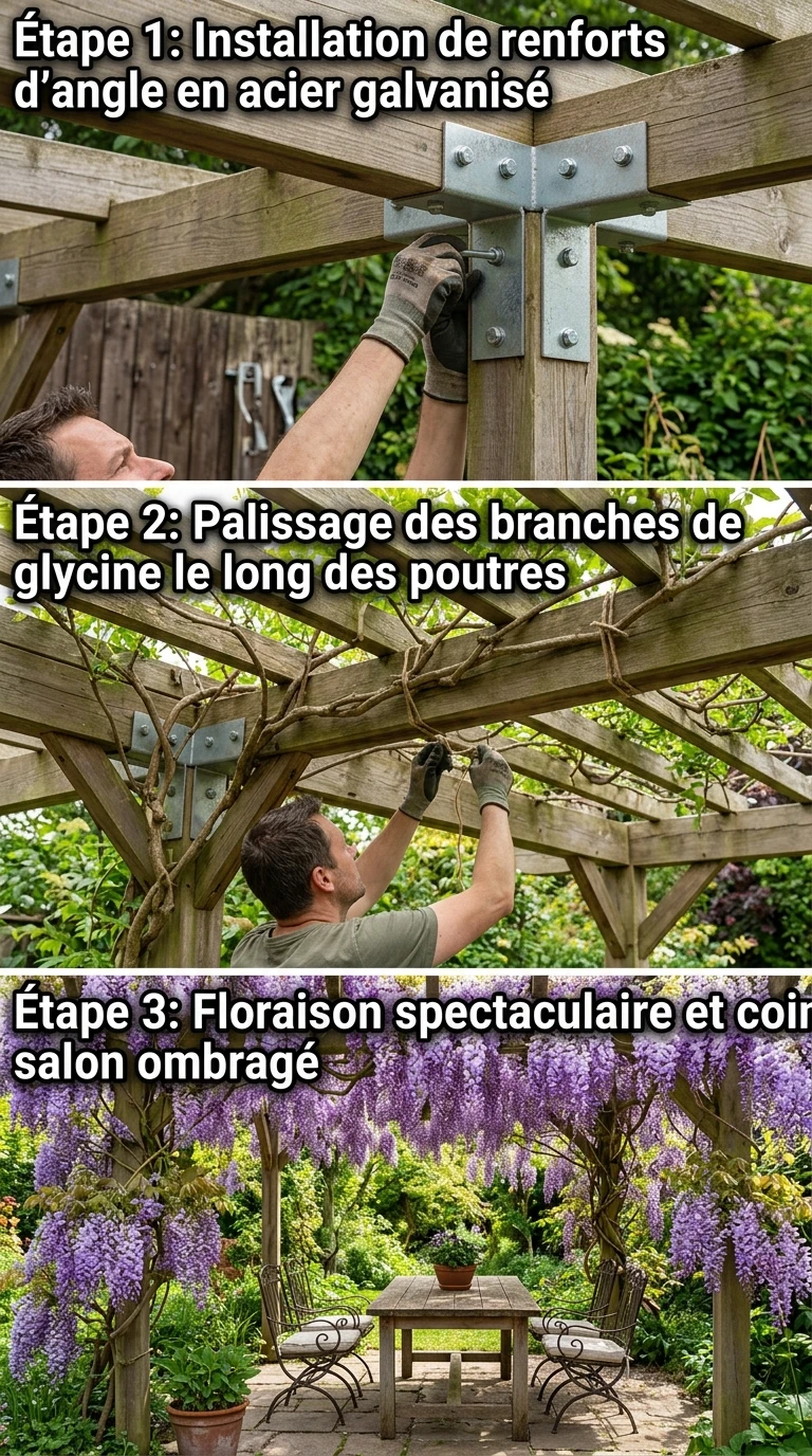 Glycine Wisteria Sinensis sur Pergola Renforcée
