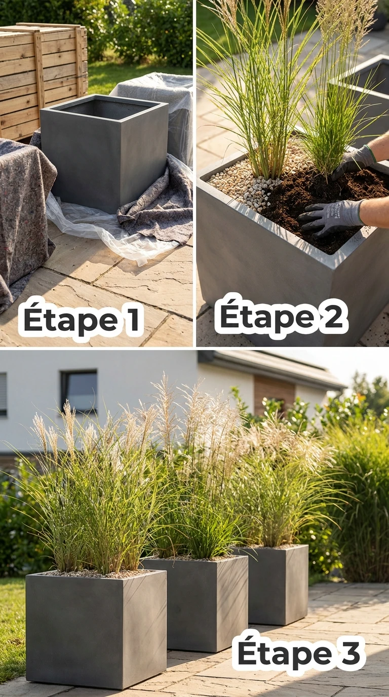 Graminées Géantes en Pots Géométriques