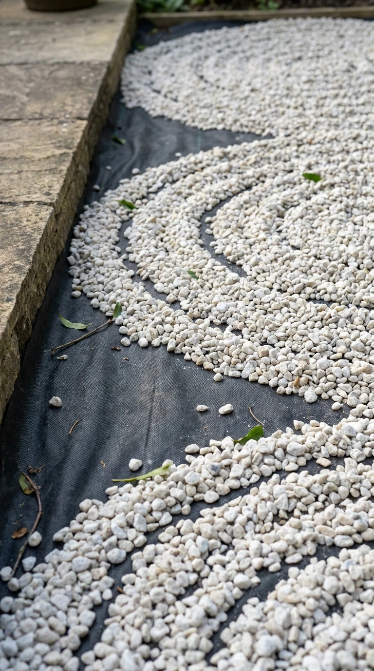 Gravier Blanc Ratissé sur Géotextile