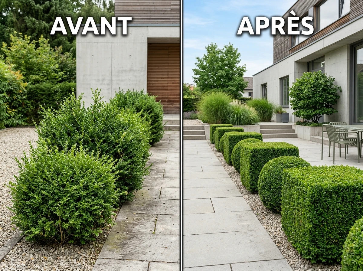 Haie Buis Taillée en Volume Géométrique