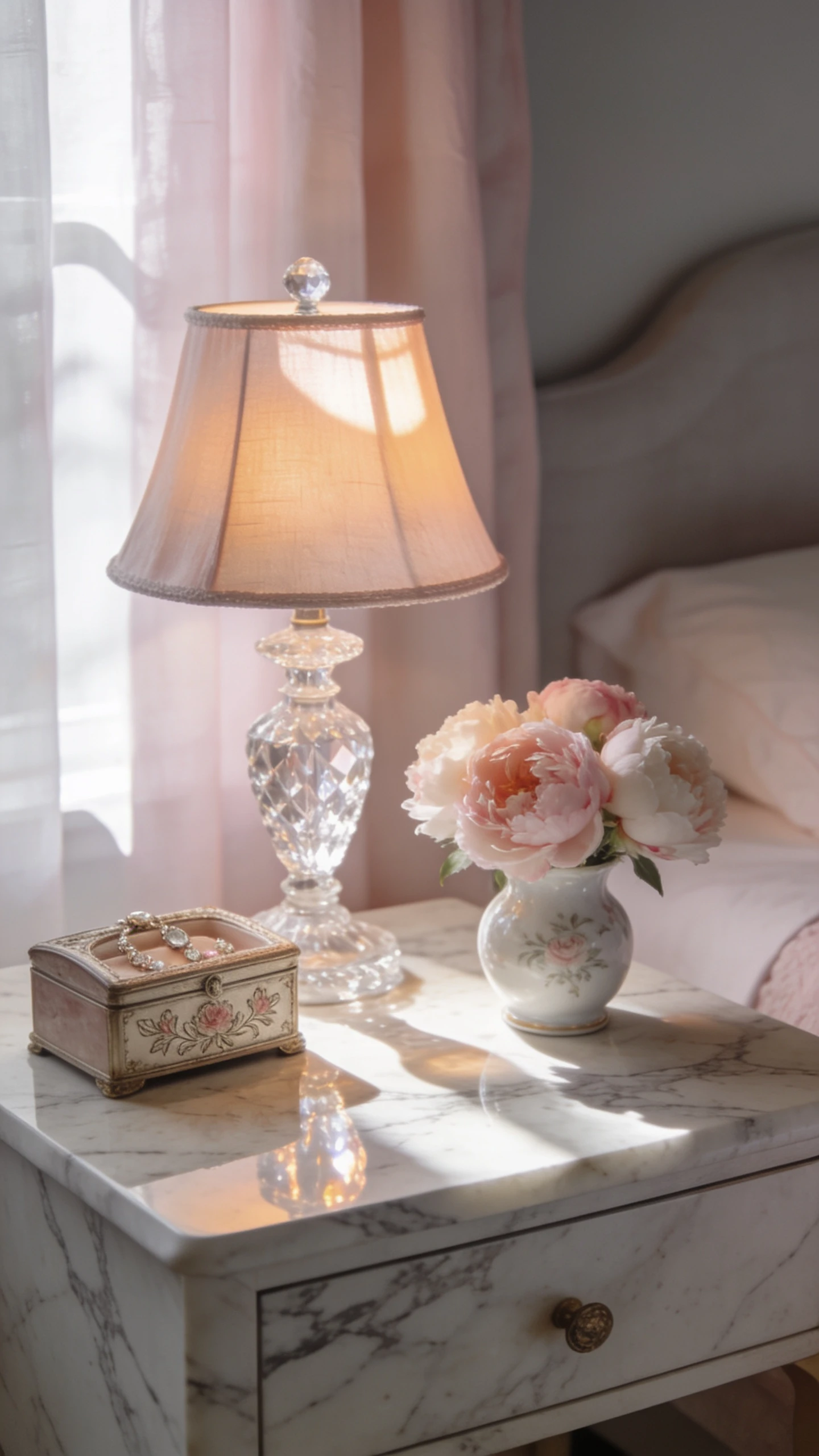 La Table de Nuit en Marbre Rosé ou Blanc