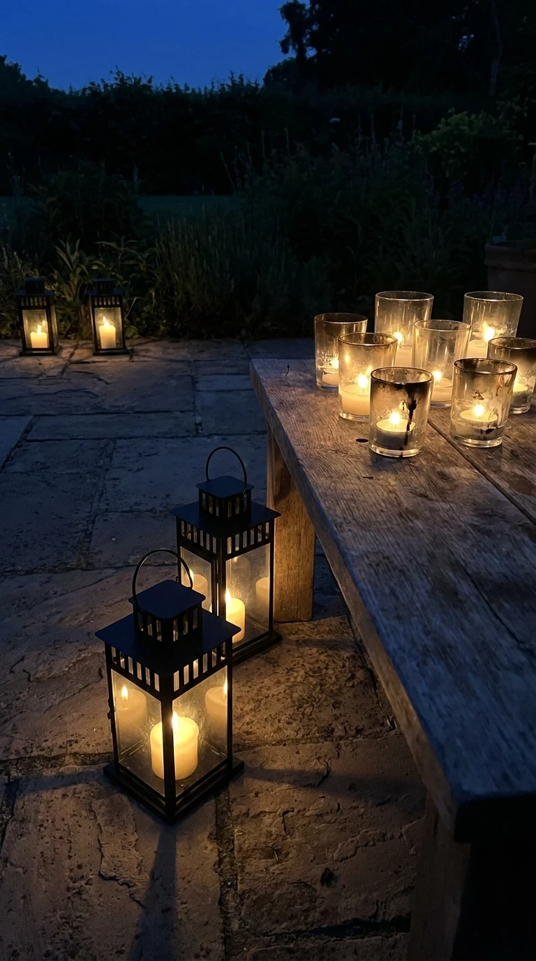 Lanternes au Sol et Photophores sur la Table