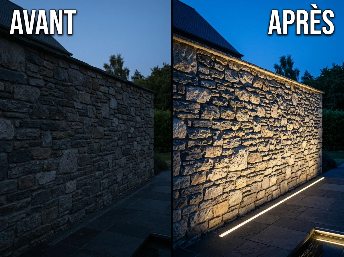 Lavage de Mur LED - Lumière Rasante sur Texture