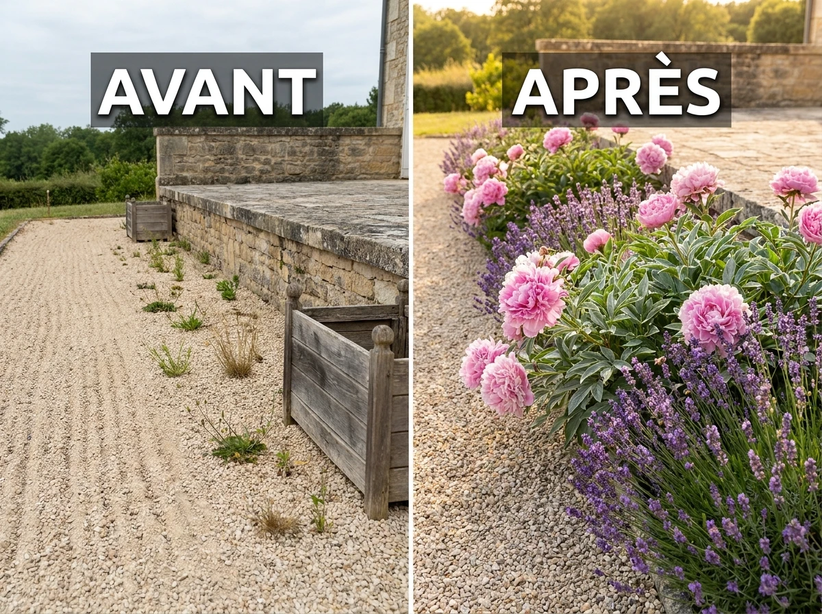 Lavande et Pivoines en Bordure de Terrasse