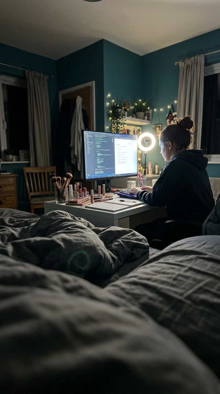 Le Bureau Lumineux Blanc dans un Espace Sombre