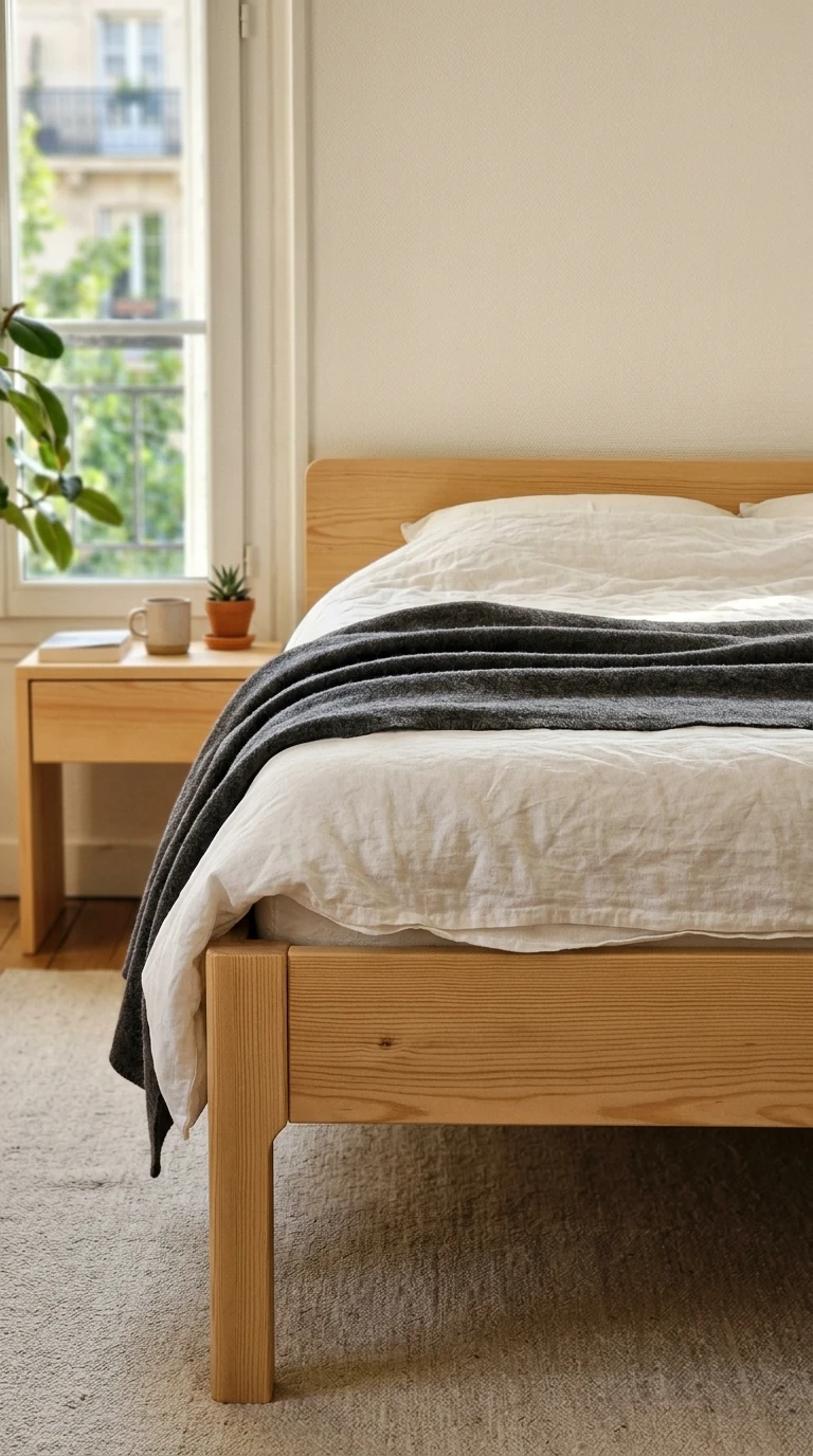 Le Lit en Bois Clair à Lignes Épurées