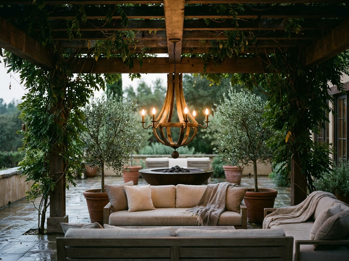 Lustre Outdoor Résine ou Métal sous Pergola