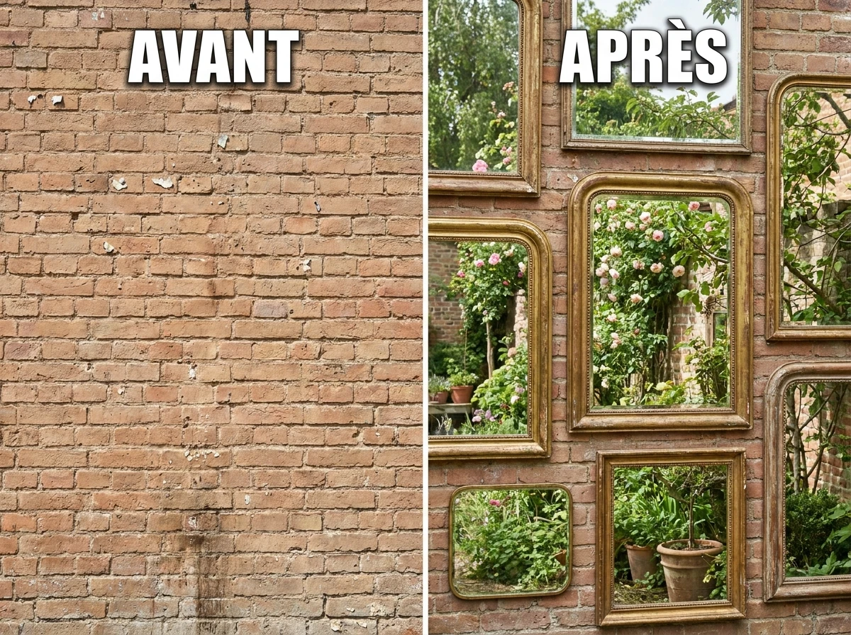 Miroirs Anciens Patinés sur Mur de Fond
