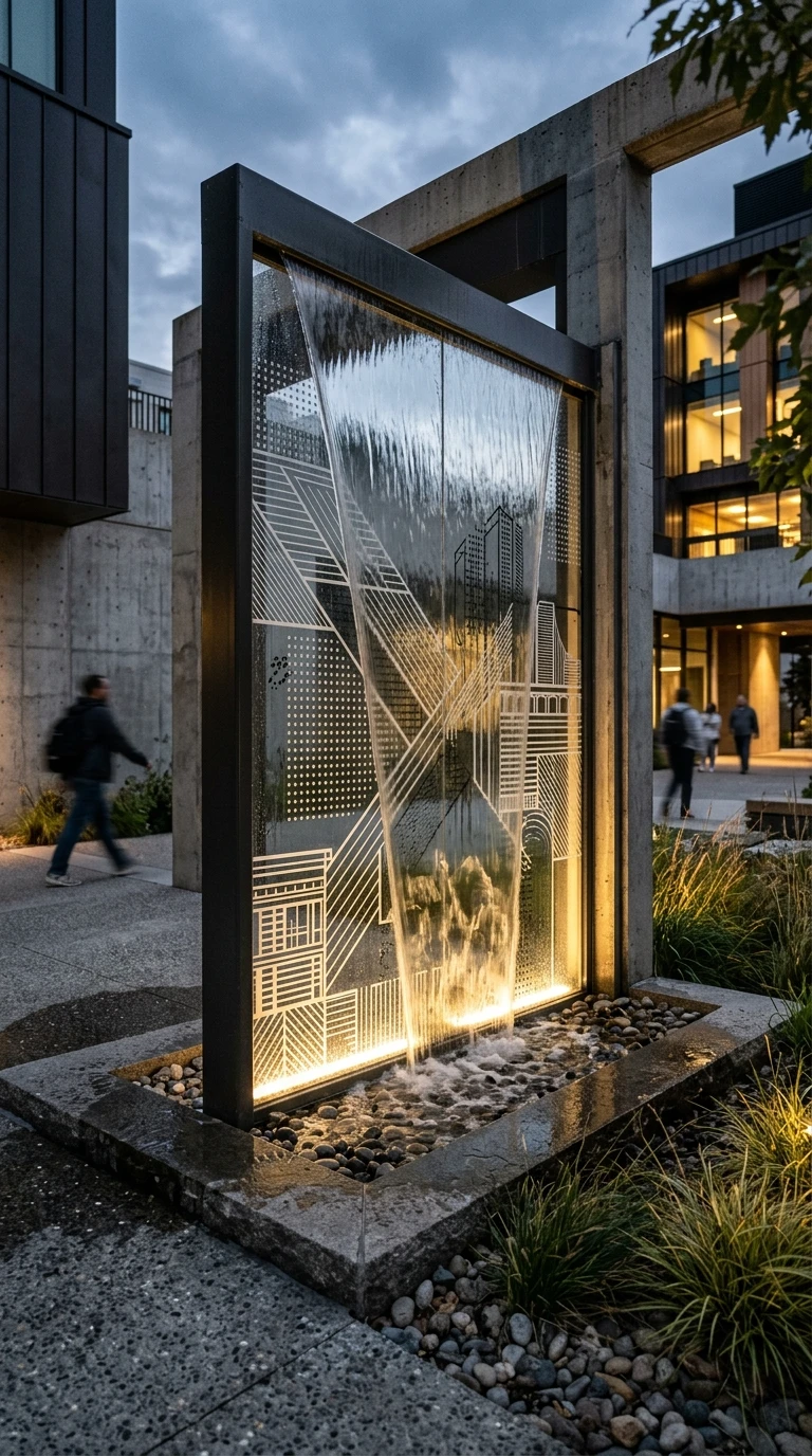 Mur d'Eau en Verre Sérigraphié
