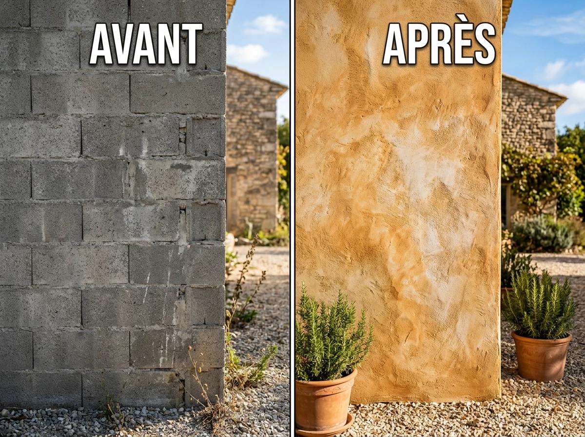Mur Enduit Chaux en Blanc Cassé ou Ocre