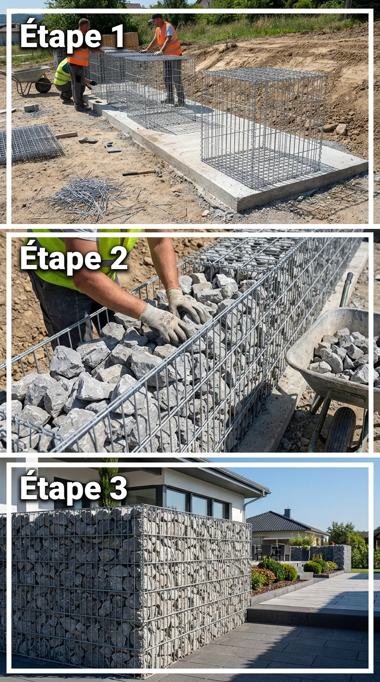 Muret en Gabion Fil Métallique et Pierres
