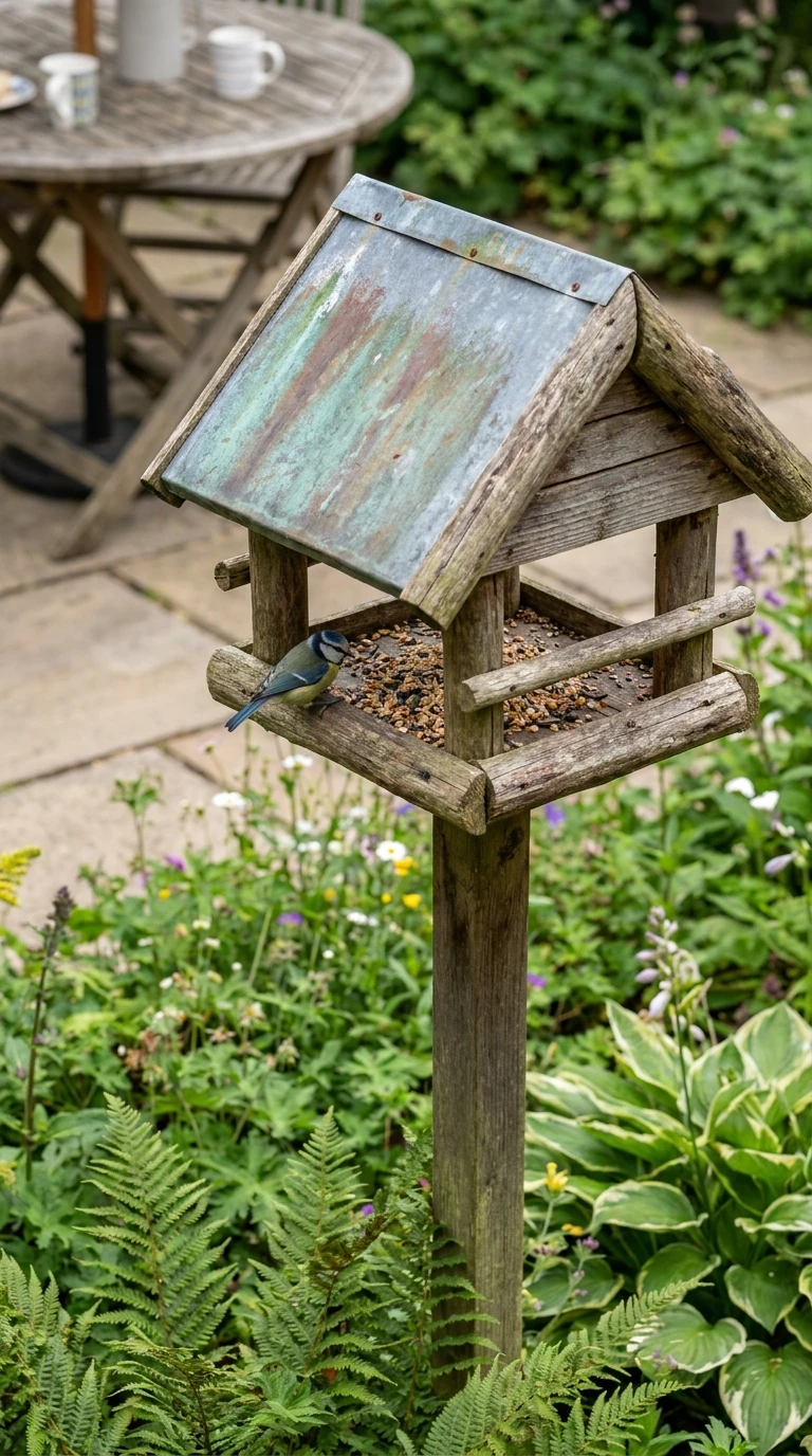 Nichoirs et Mangeoires Décoratifs dans le Jardin Adjacent