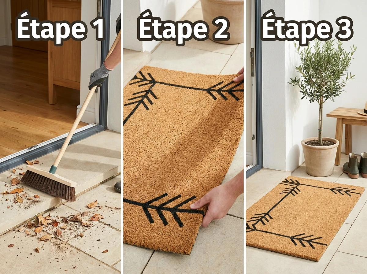 Paillasson Graphique en Fibre Naturelle à l'Entrée