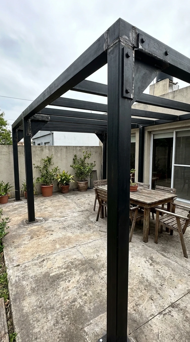 Pergola Acier Noir Profils Carrés Assemblages Visibles