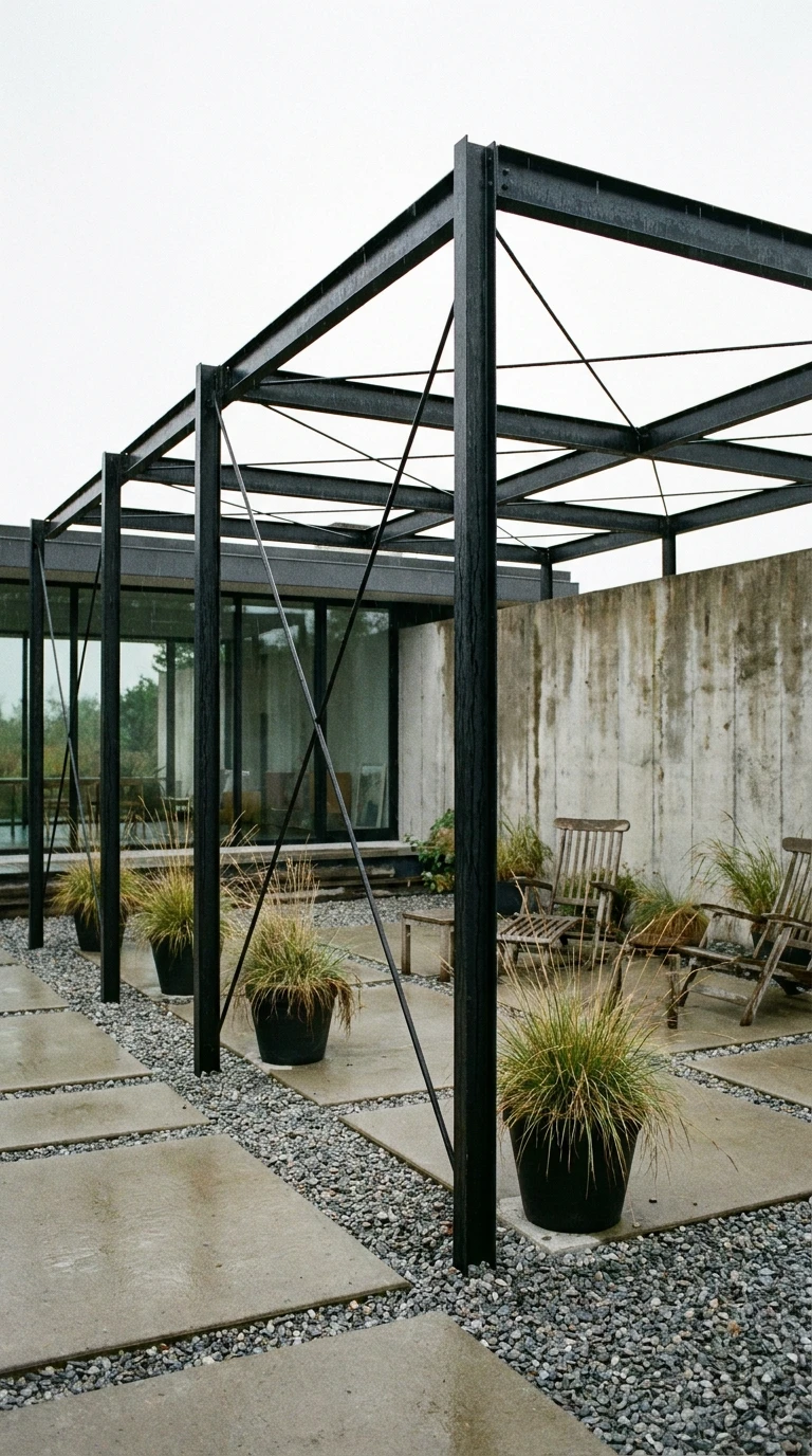 Pergola Acier Noir Profils Fins Minimaliste