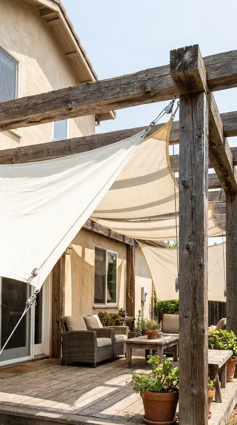 Pergola Adossée avec Voiles Tendus