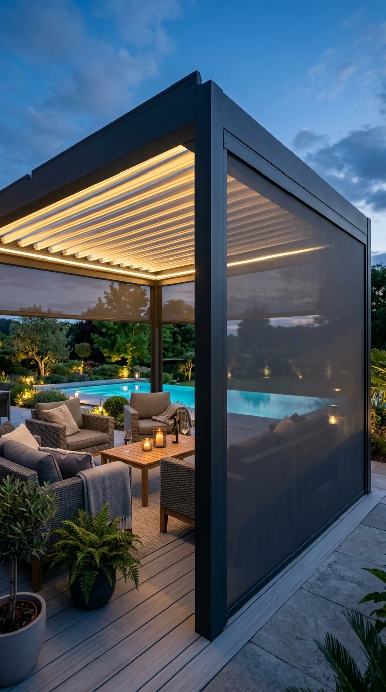 Pergola Bioclimatique avec Stores Zip Latéraux