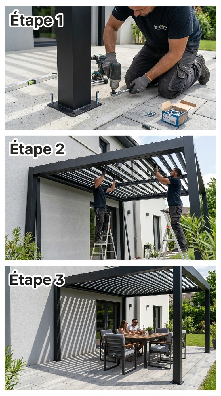 Pergola Bioclimatique Noir Mat Adossée