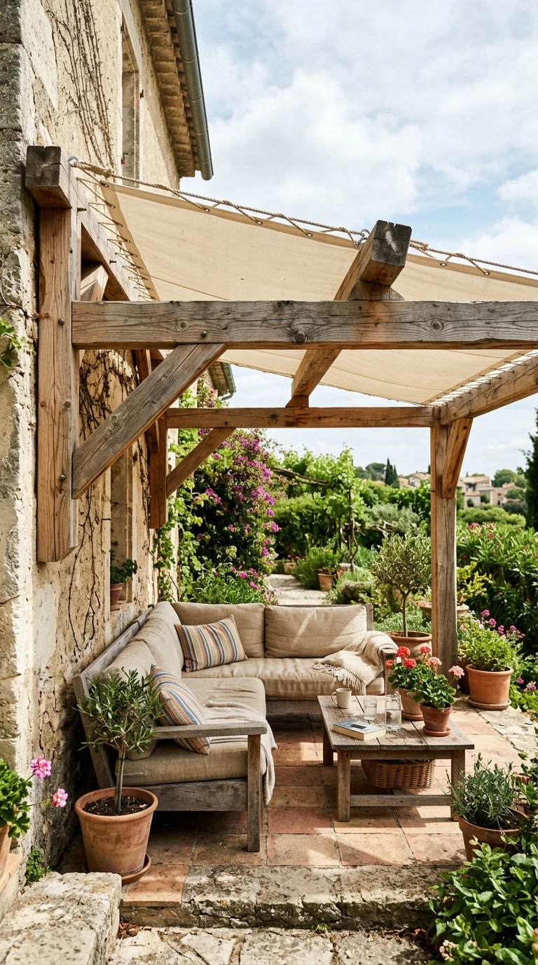 Pergola Bois Adossée avec Couverture Toile