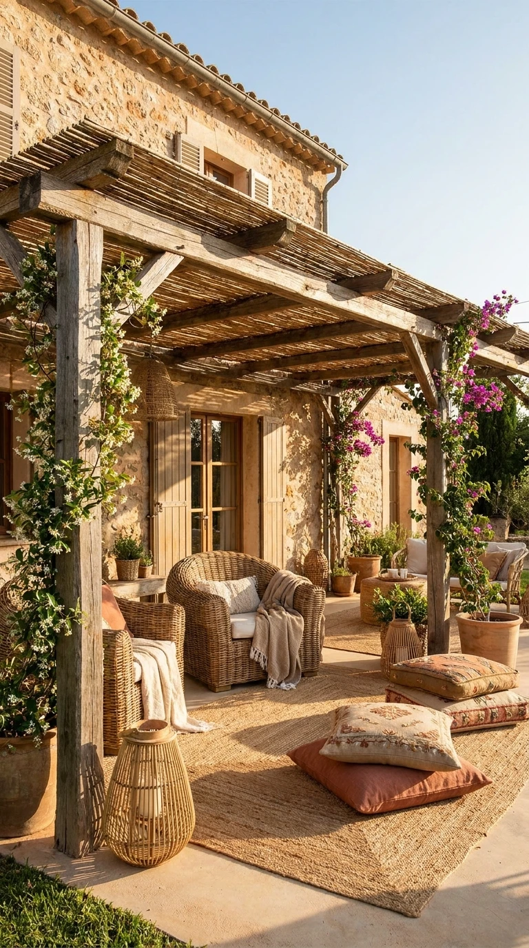 Pergola Bois Adossée avec Toit en Canisse