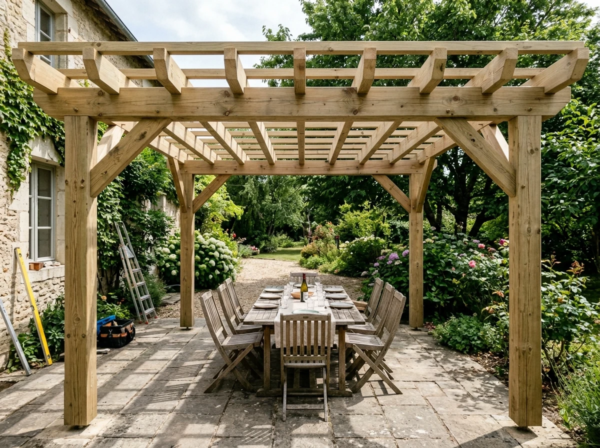 Pergola Bois Pin 5x4m Posée par Professionnel