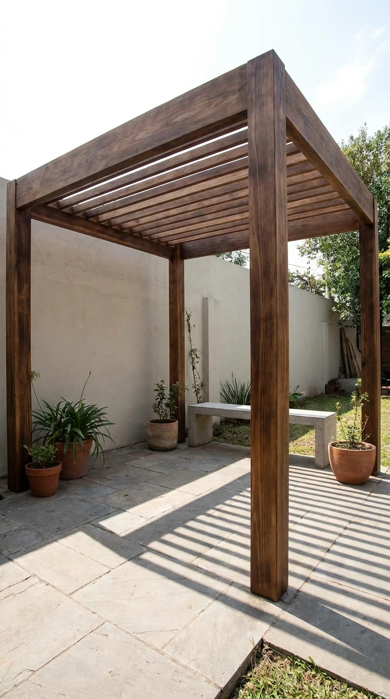 Pergola Bois Thermotraité Épurée Sans Ornement