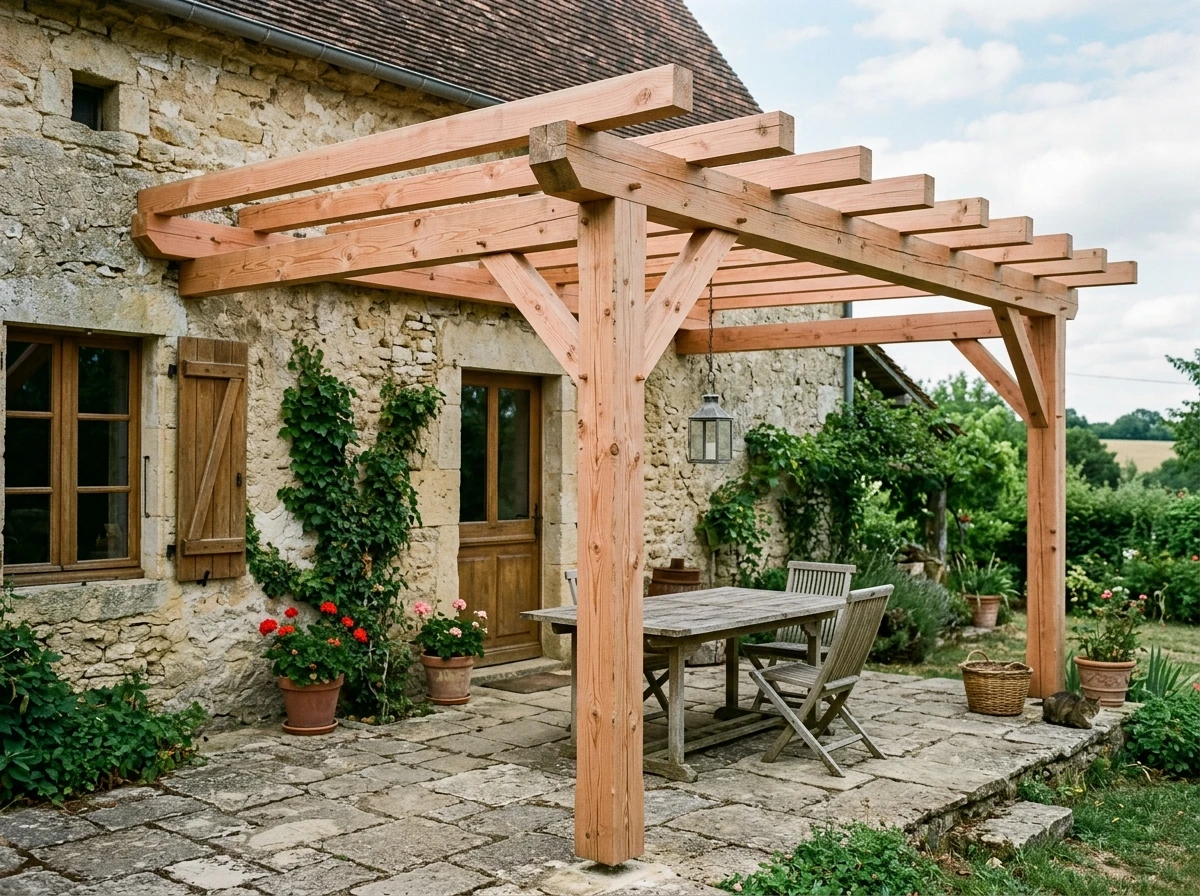 Pergola Douglas Naturel 4x4m Adossée