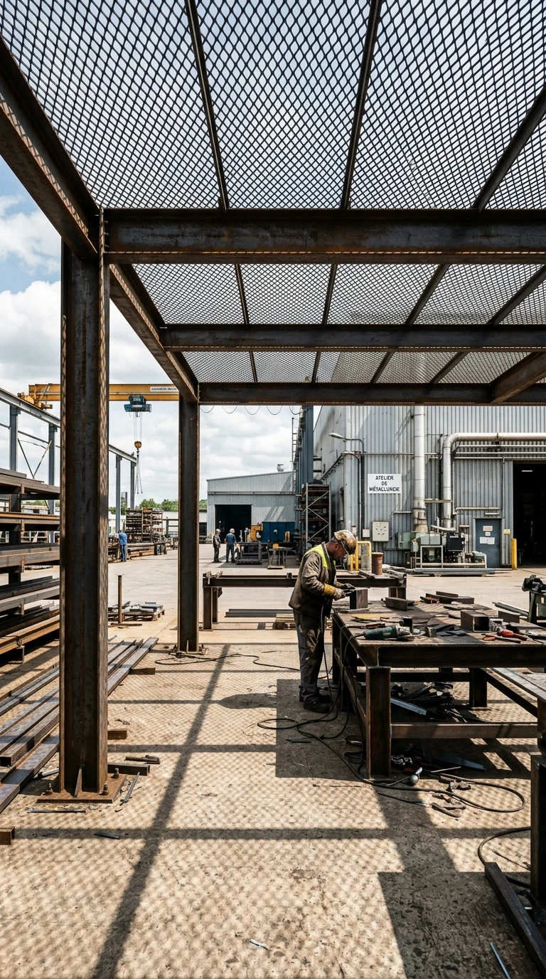 Pergola Industrielle avec Grillage Cloture