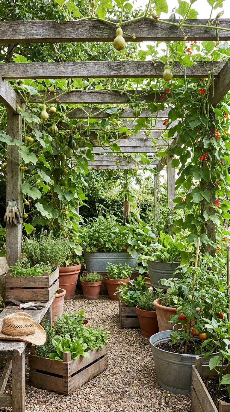 Pergola Jardin Potager avec Légumes Grimpants