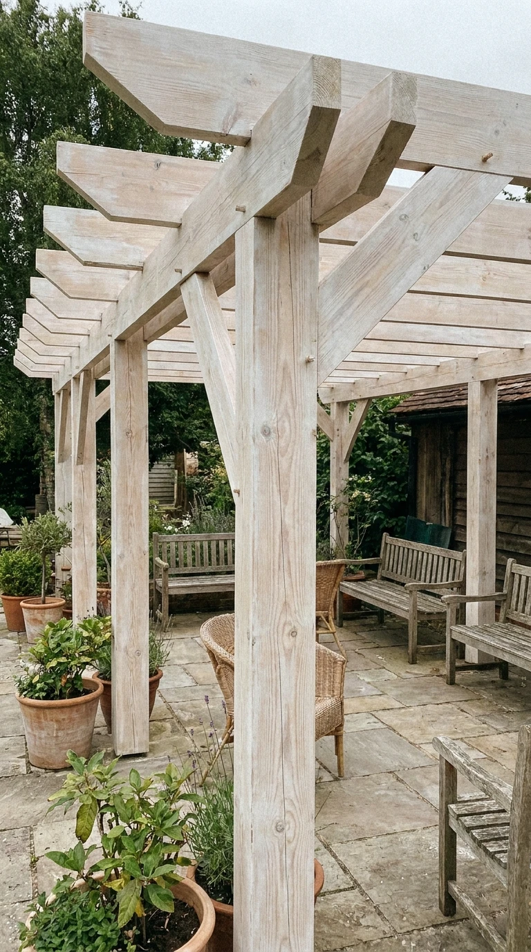Pergola Pin ou Épicéa Lasurée Blanc Cassé