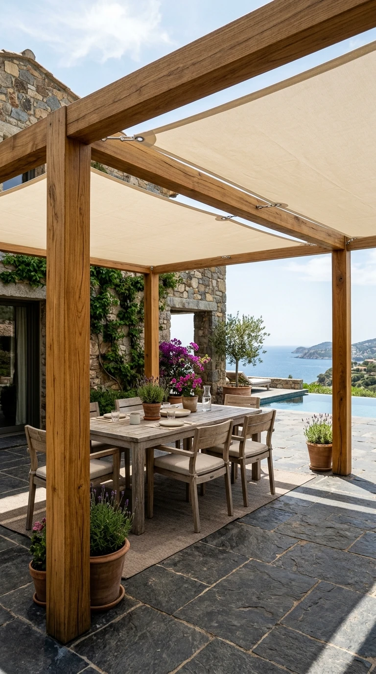 Pergola Teck FSC 4x4m avec Couverture Toile