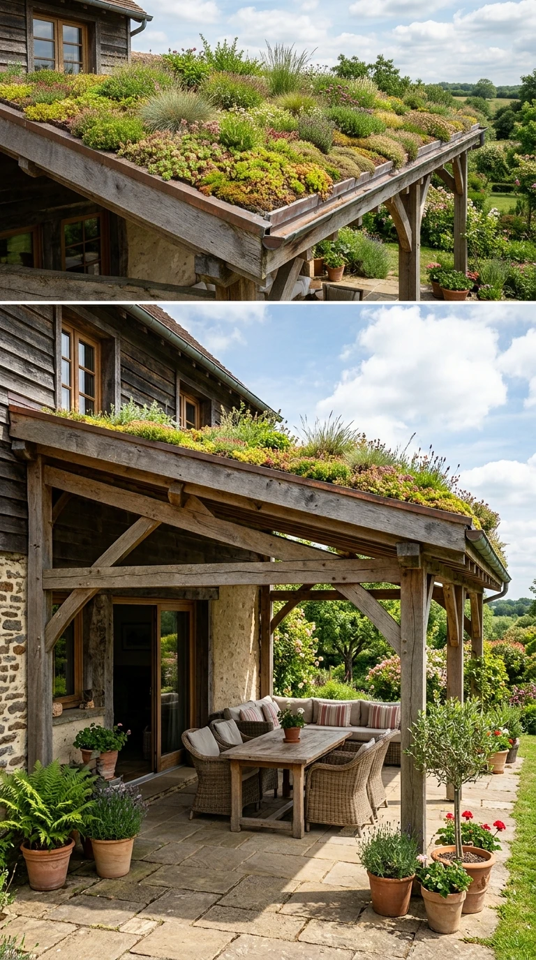 Pergola Terrasse Adossée avec Toit Végétalisé