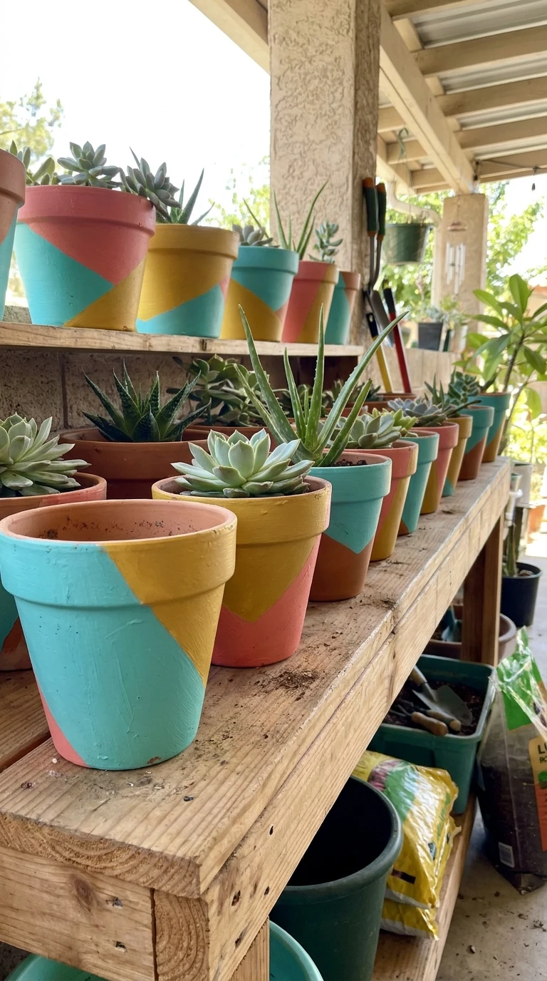 Pots en Terracotta Peints Couleurs Vives