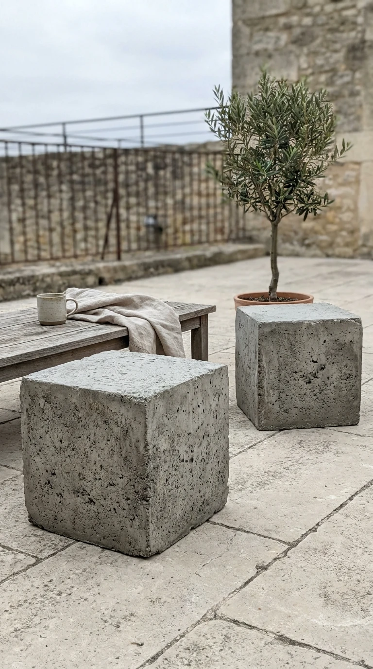 Poufs Béton Fibré Léger Cubiques