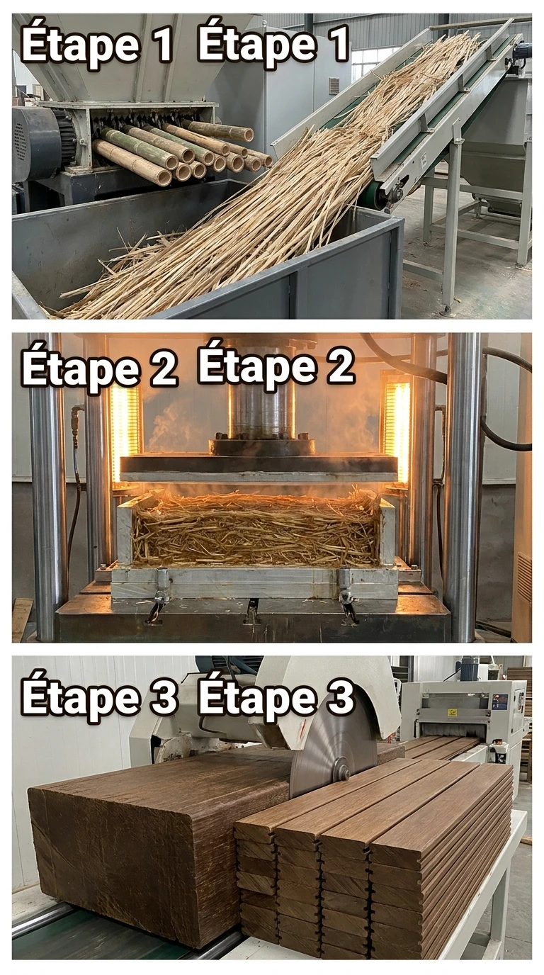 Processus de Fabrication - Comment le Bambou Devient Dense