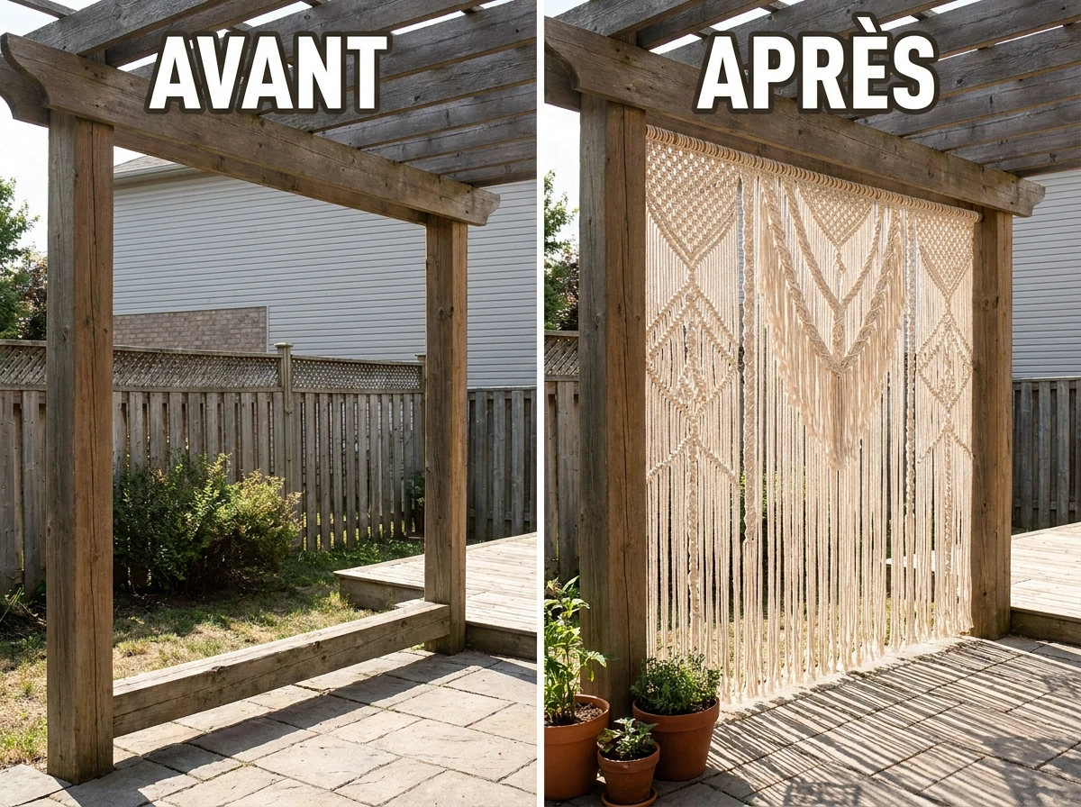 Rideau Macramé Grande Taille entre Poteaux