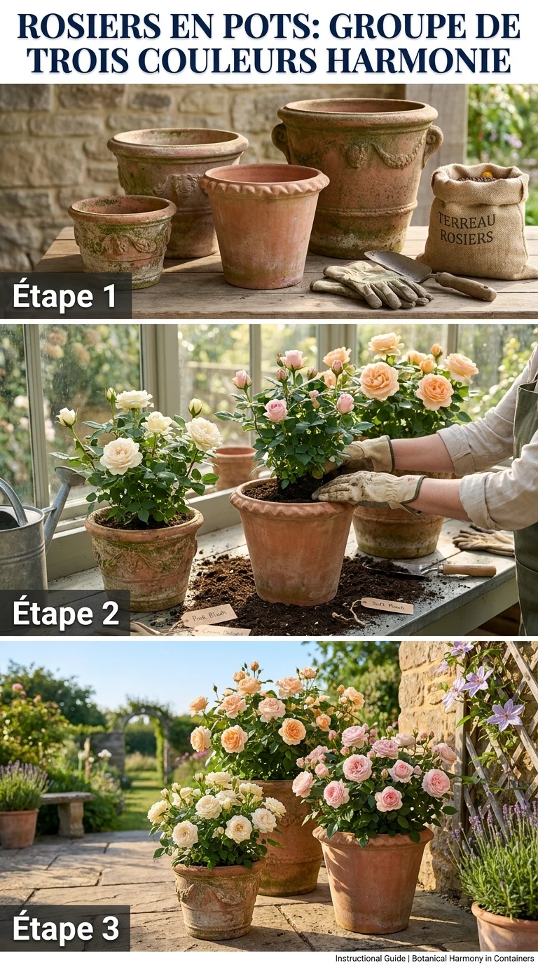 Rosiers en Pots Groupe de Trois Couleurs Harmonie