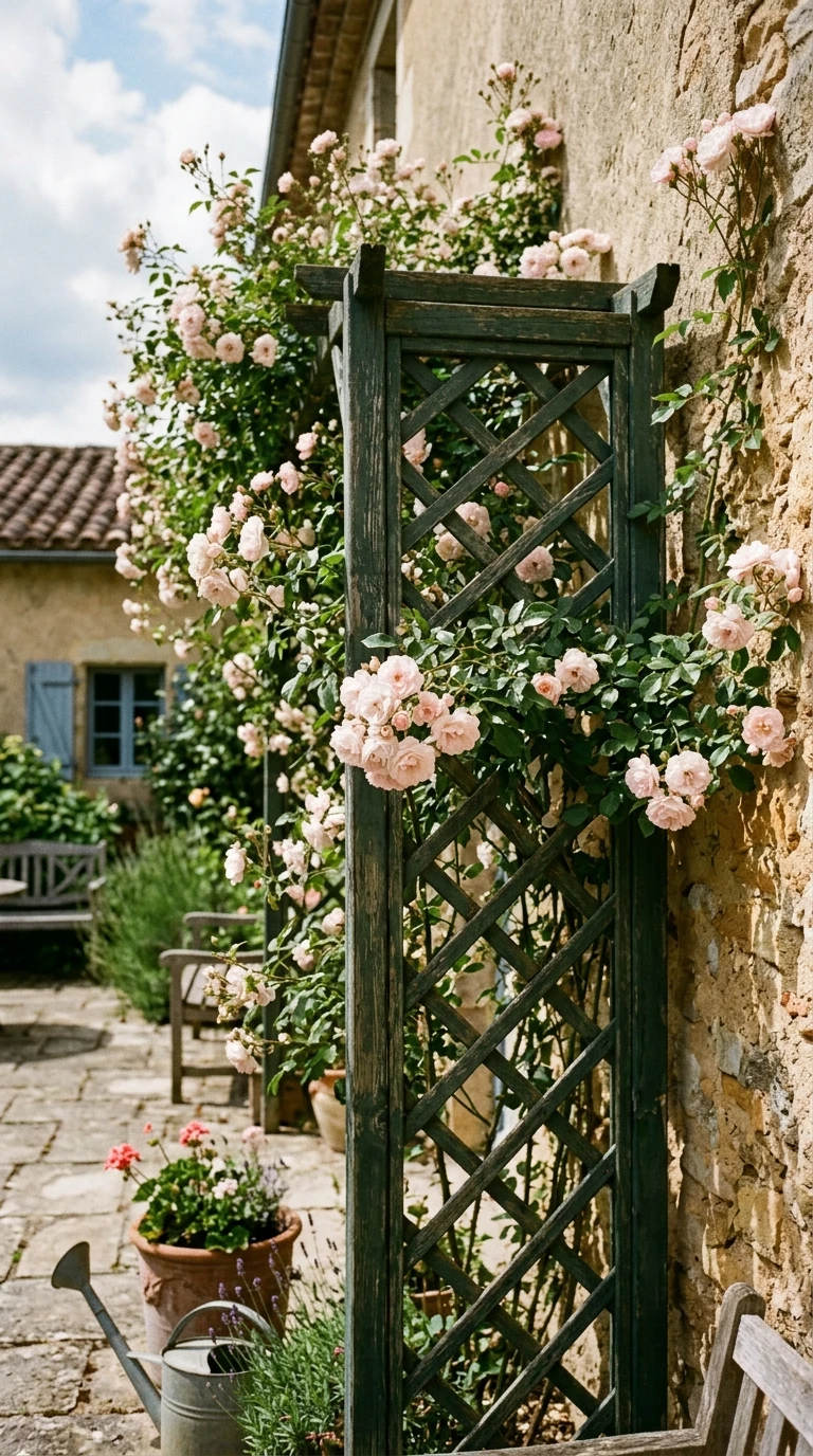 Rosiers Grimpants Anciens sur Treillis Bois