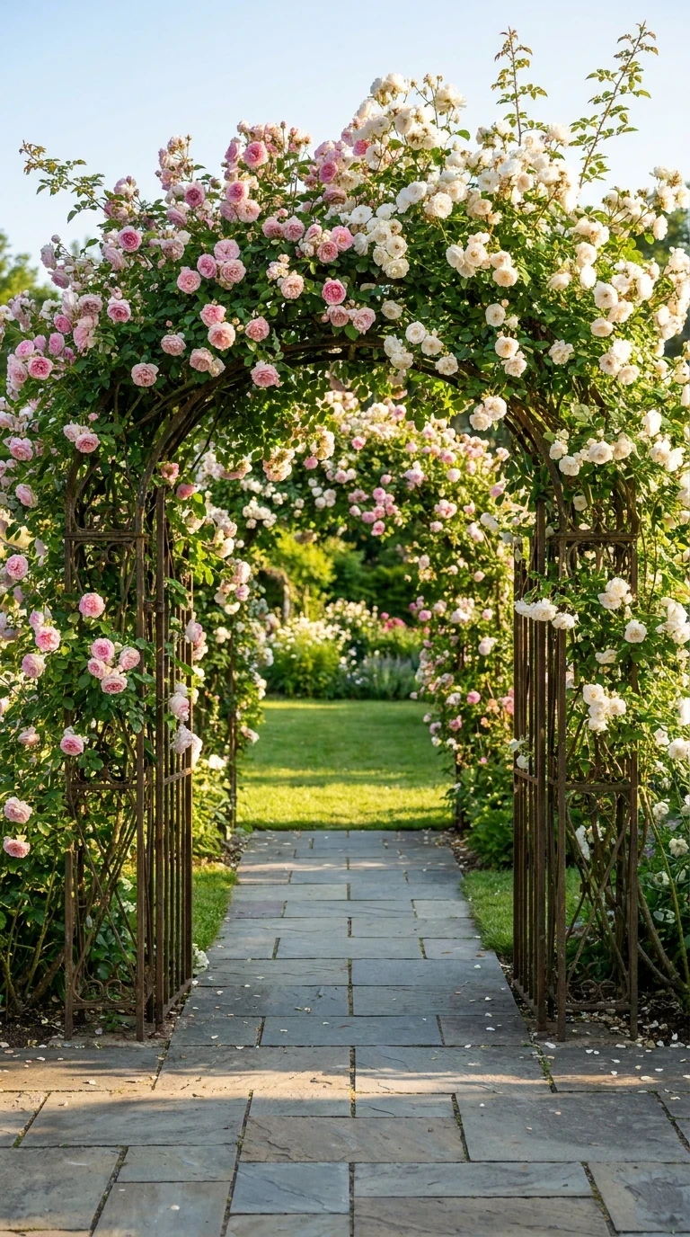 Rosiers Grimpants sur Arche en Entrée de Jardin