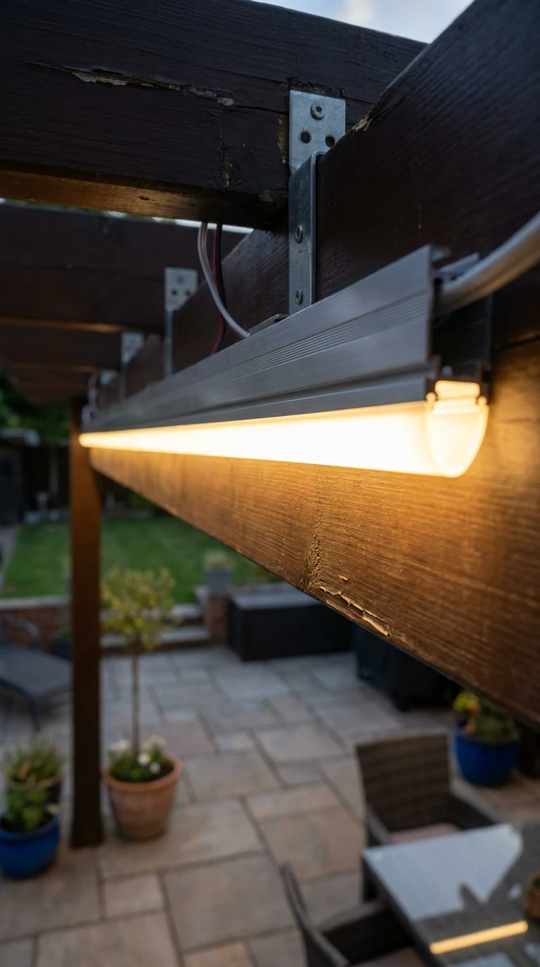 Ruban LED dans Profilé Aluminium sous Pergola