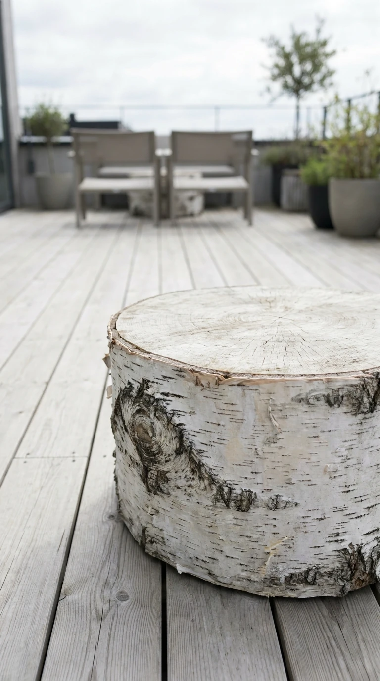 Table Basse Tronc Bouleau Sectionné