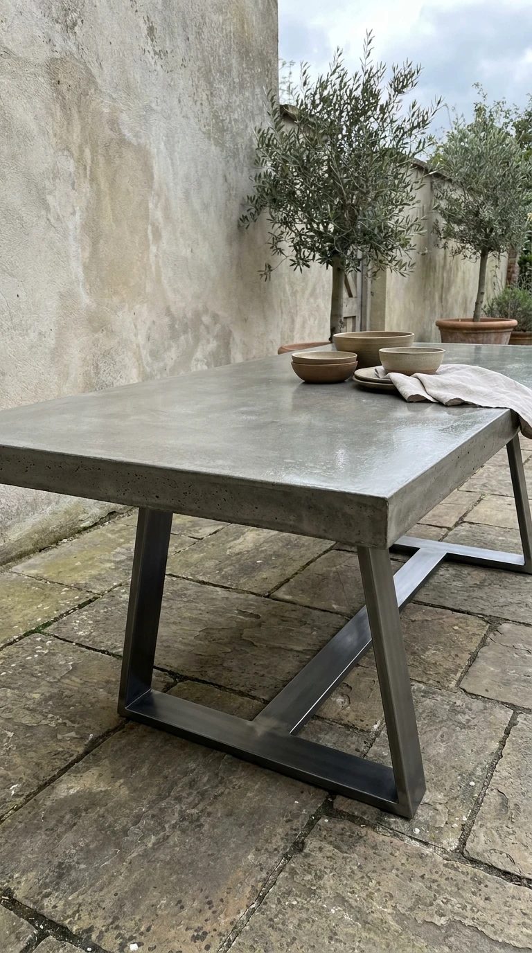 Table Béton Ciré Pieds Acier Noir Brossé
